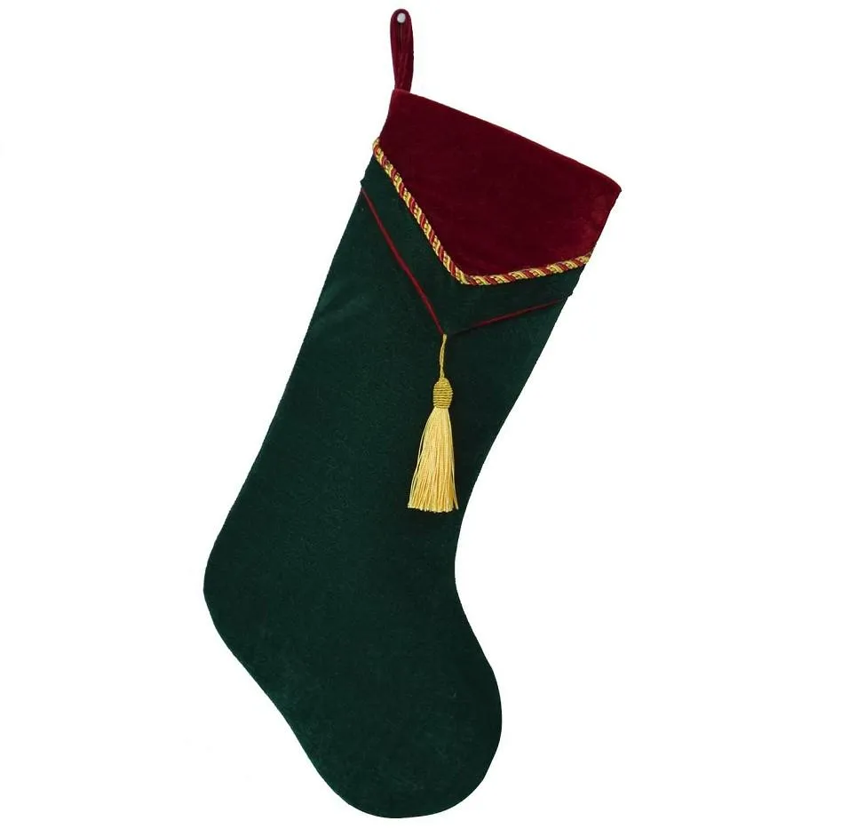 Red Green Velvet Stocking with tassel decoration Socks Christmas stocking New arrvial Set of 2603