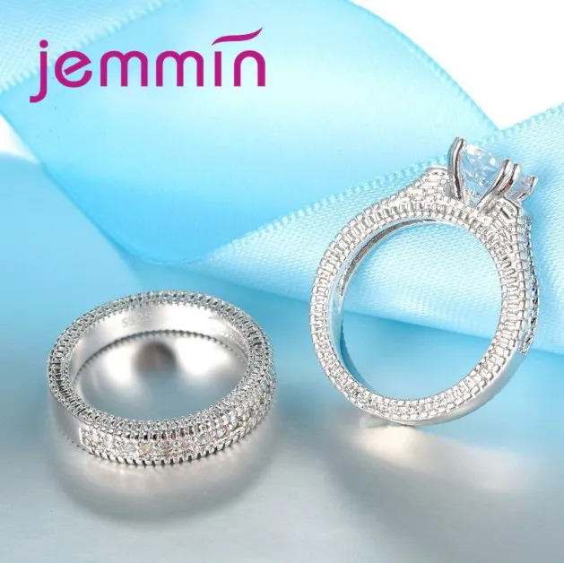 Vit brudvigningsring set smycken lovande cz sten bröllopsringar för kvinnor original silver smycken155f