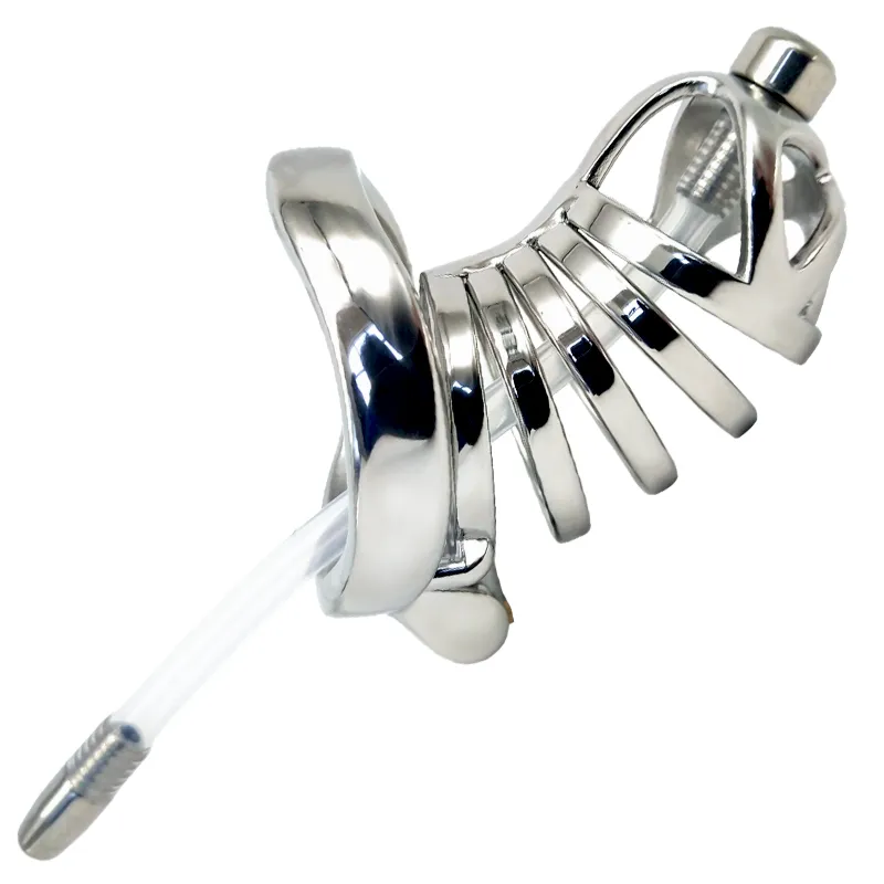 mens stainless steel penis lock fun binding antiderailment chastity device with catheter penis lock