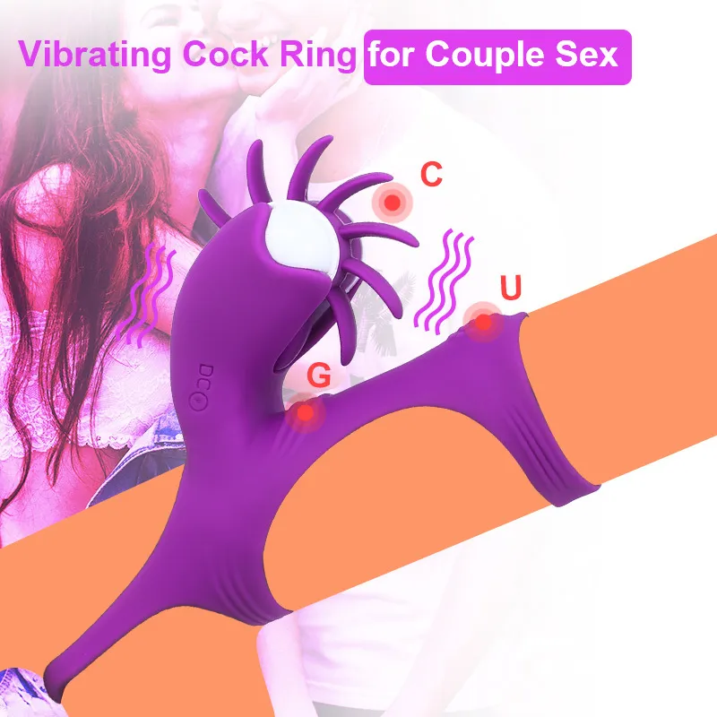 Vibrerende Penisring Rotatie Erotische Tong Orale Likken Vibrator Clitoris Stimulator Speeltjes voor Koppels Mannen Adult Sex Shop CX209970194