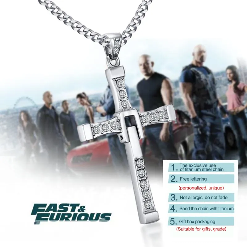 Meaeguet Stainless Steel Cross Necklaces Pendants Fashion Movie jewelry The Fast and The Furious Toretto Men CZ Necklace CX200721235O