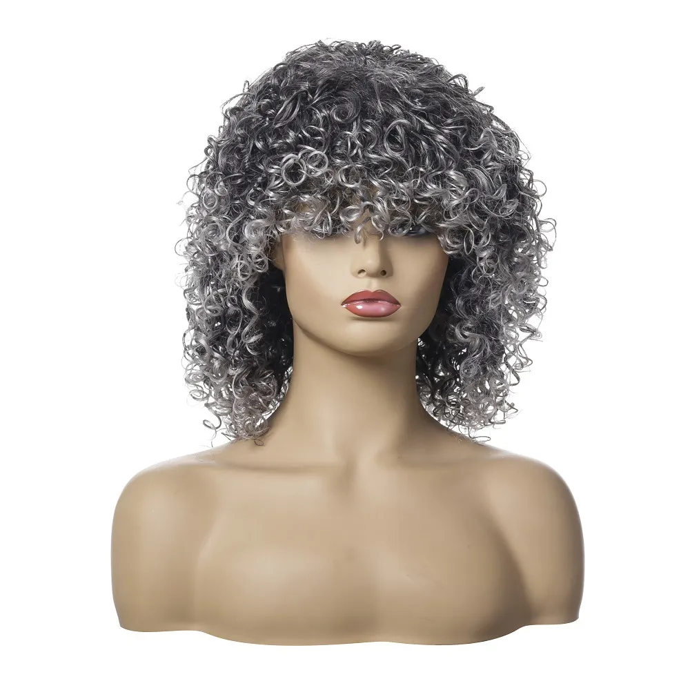 Perruque Afro courte bouclée crépue, couleur mixte marron et blond, perruques synthétiques en Fiber de haute température jf00359377950