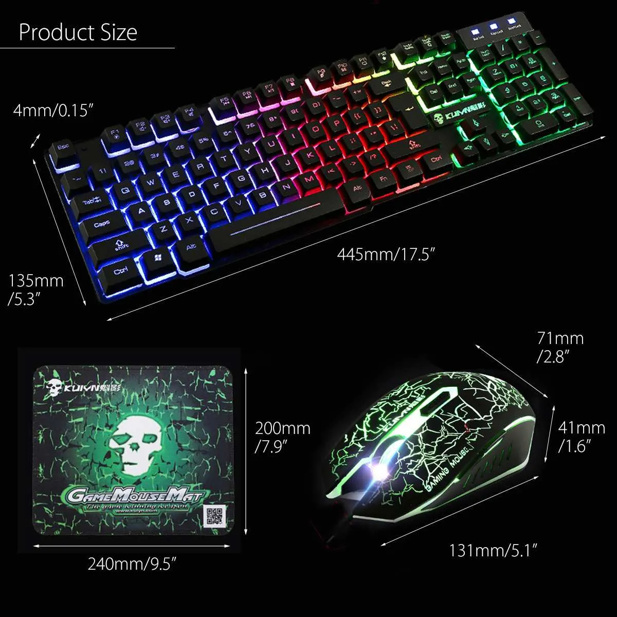 Rainbow Backlight USB Gaming Keyboard and Mouse Set 2400DPI 6 Buttons LED Ergonomic Gamer Computer Keyboard for PC Laptop5286611