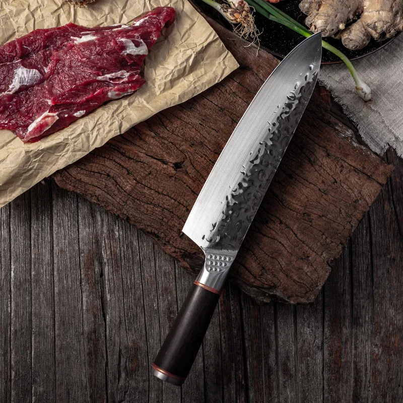 Högkolstålkock kniv klädd smidd stål boning skivning slaktkök knivar kött klyver kök slaktande kniv hel3556844