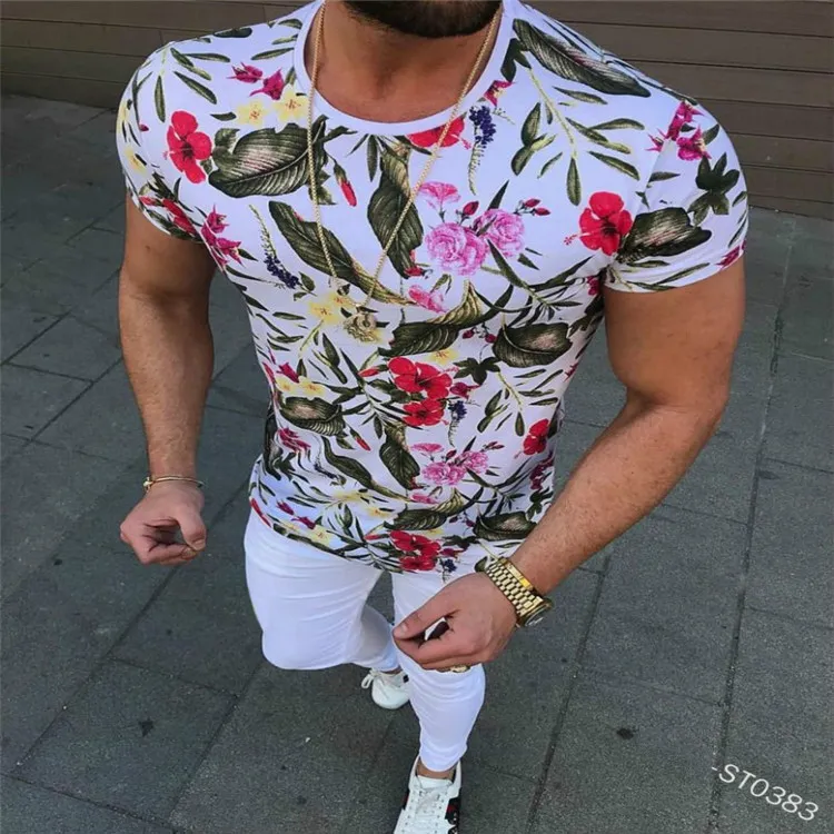 EBaihui 2021 European and American Casual T shirt Trend Men039s Clothing Summer Printed Round Neck Slim Shortsleeved Men0393891805