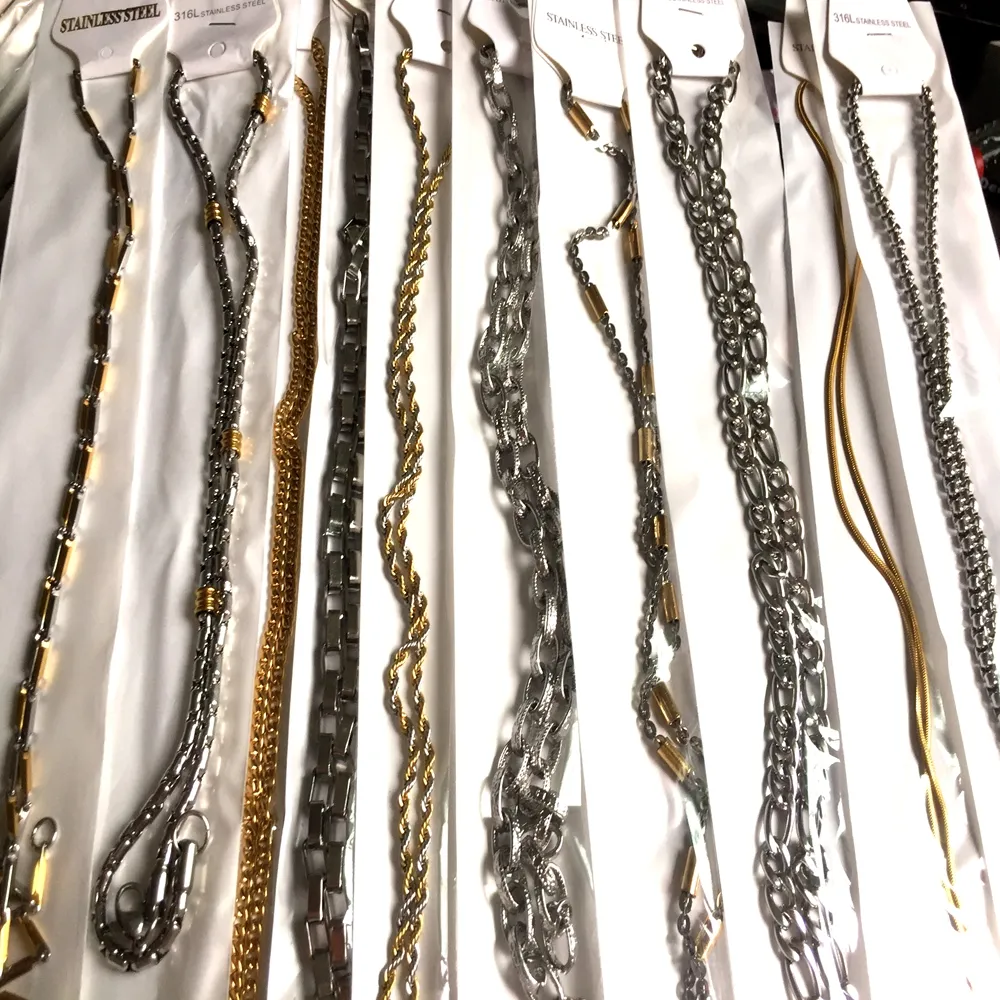 Collier en acier inoxydable pour hommes et femmes, 10 pièces, de bijoux à la mode, chaînes en argent et or, haute qualité 2131