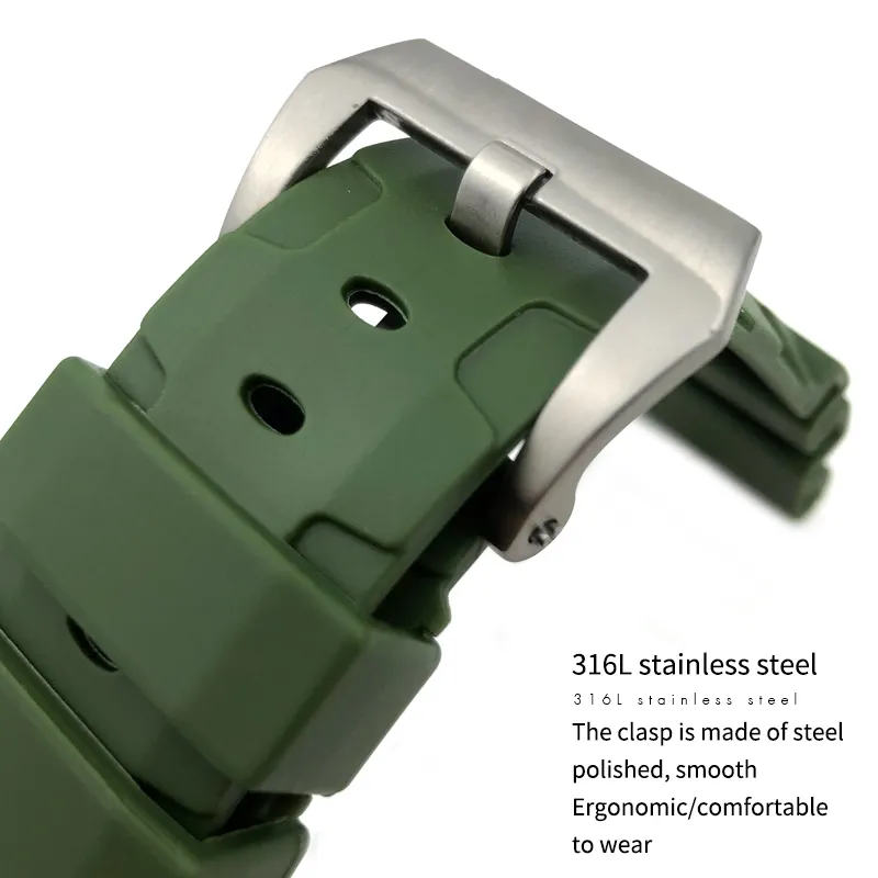 24mm 26mm rubberen siliconen groen zwart blauw horlogeband voor PAM roestvrij stalen pin gesp 22mm duikband inzetsluiting mannen F328S