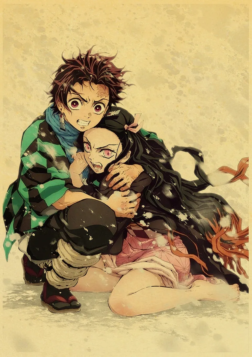 Kimetsu no Yaiba Tanjirou Nezuko Anime Poster Kraft Paper Vintage Posters Home Room Art Wall Stickers252A2336713