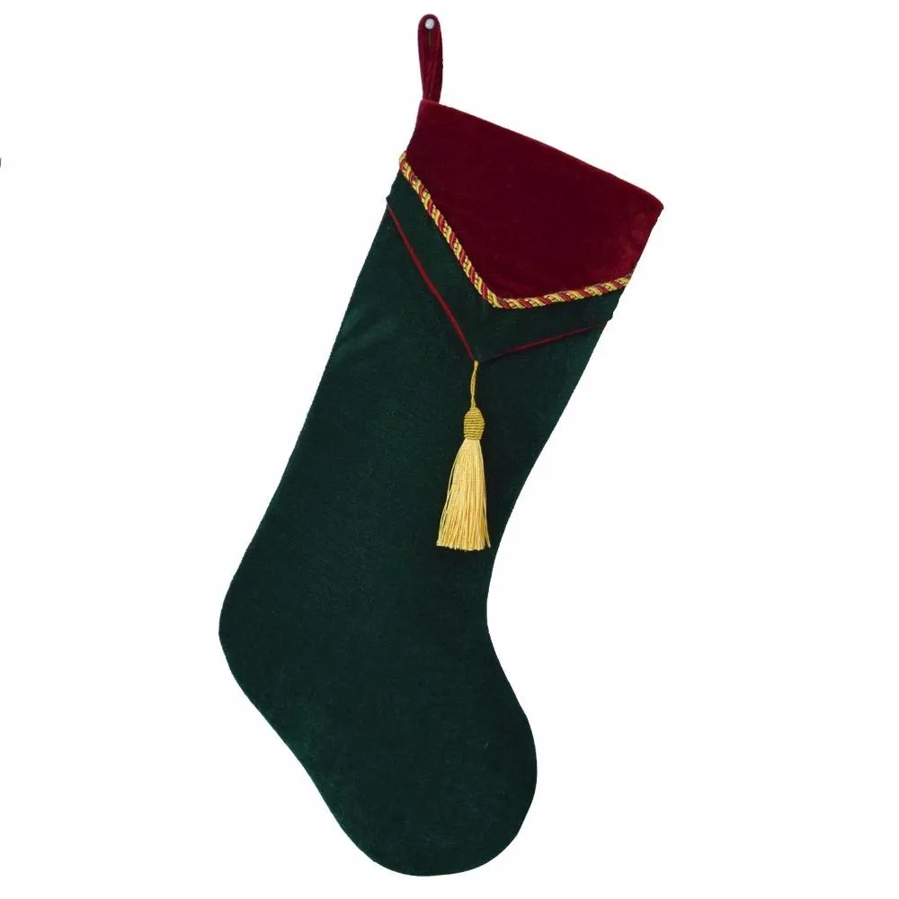 Red Green Velvet Stocking with tassel decoration Socks Christmas stocking New arrvial Set of 2603