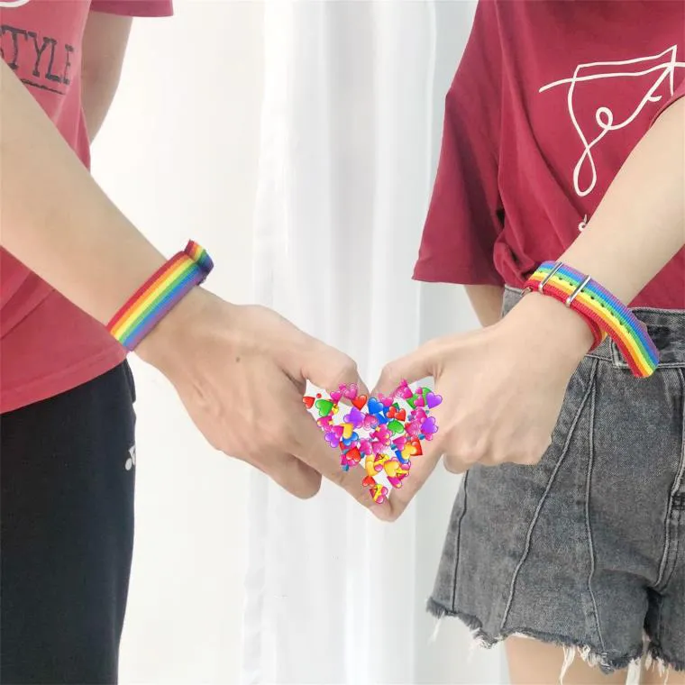 Nepal Rainbow Gay Pride Bracelet Lesbians Bisexuals Belt Bracelets Bangles for Women Girls Woven Braided Men Couple Friendship Jewelry Gift