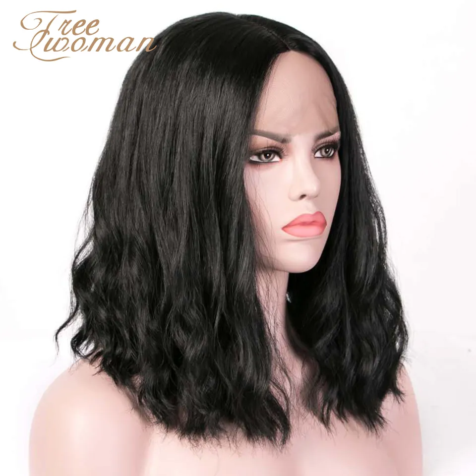 Woman Synthetic Lace Front parrucca Bob Wig Wigs Short Water Waccons donne Black parrucca capelli di media lunghezza Halloween Cosplay Daily1606908