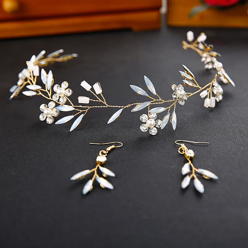 Opalowy pałąk i kolczyki Pearl Pearl na nakrycie głównej biżuterii biżuterii Pearne Pearl Headpiece Bridal Crowns and Tiaras ML928 MX6102946