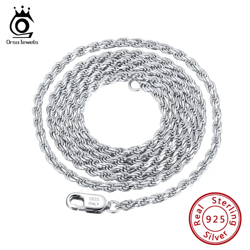 orsa Jewels Diamond Cut Rope Stain Nglaces Real 925 Silver 1 2mm 1 5mm 1 7mm chain for Women Men Jewelry Gift OSC292353