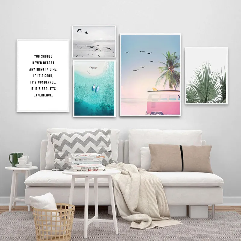 Mare Palme Autobus Paesaggio Wall Art Canvas Poster Citazione motivazionale Stampa Pittura Immagine decorativa soggiorno9109549