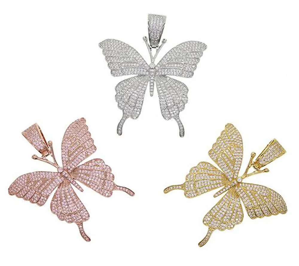14K Collier pendentif de papillon glacé 9 mm Collier de chaîne de tennis rose 9 mm