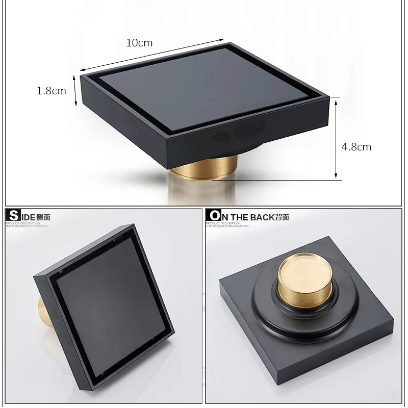 quyanre wanfan gappo matte black Anti-odor Floor Waste Grates Shower Drain Black Bathroom Floor Drain Tile Insert 100% Brass Bathroom Accessory4