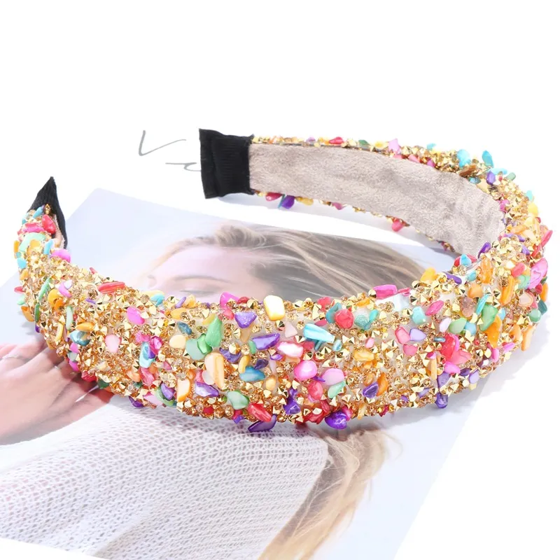 Personnalisé cristal naturel pierre bandeaux coloré Stud strass épais femmes bandeau fête bandeau nouvelle mode couronne cheveux A222O