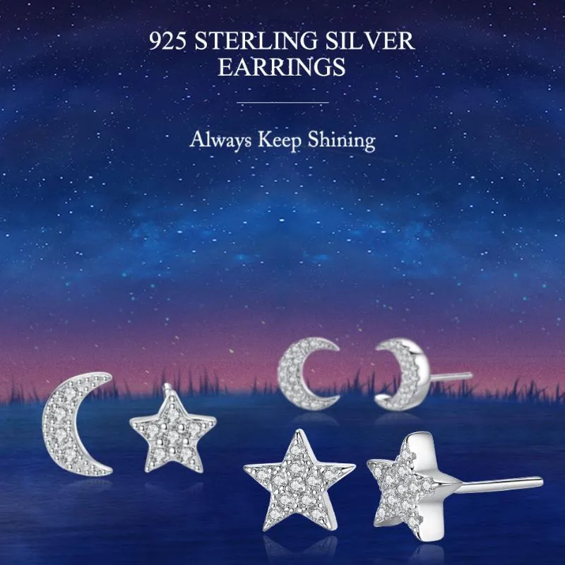 BELAWANG Maan en Ster Stud Oorbel voor Vrouwen 925 Sterling Zilver Originele Kerst Sieraden Gift Mode-sieraden Earrings1234B