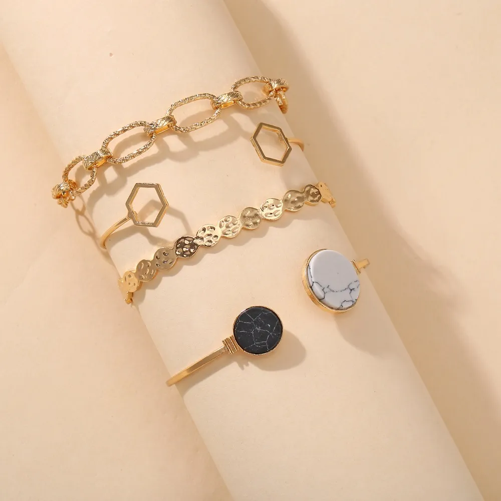 Femmes bohème bracelet à breloques créatif rétro géométrique chaîne Bracelet ensemble bijoux de mode 4 pièces/ensemble