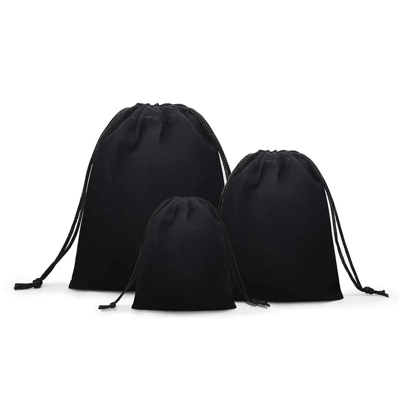 75 PZ Tre Dimensioni 5 7 CM 7 9 CM 10 12 CM Borsa in velluto con coulisse Nero Intero Borse gioielli Matrimonio di Natale G217e