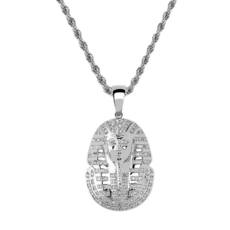 18K Gold Silber vereiserte ägyptische Pharao Kupferkristall Zirkon Diamanten Anhänger Halskette Vakuumplatted Schmuck Halskette244f