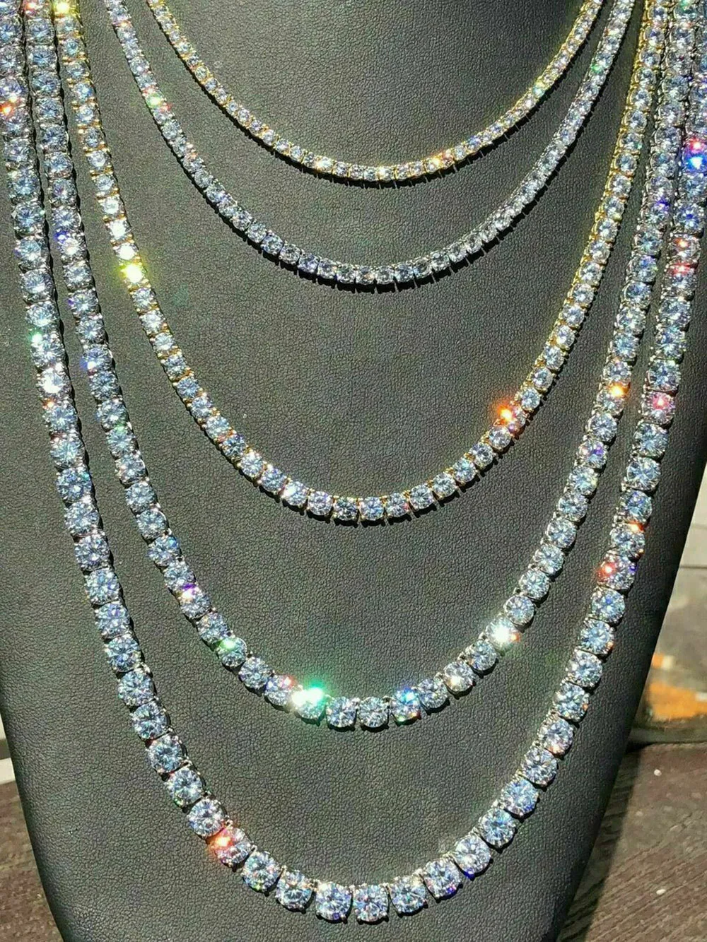 Corrente de tênis gelada pedras de zircônia real prata fileira única homens mulheres 3mm 4mm 5mm colar de diamantes joias presente para festa temática309y