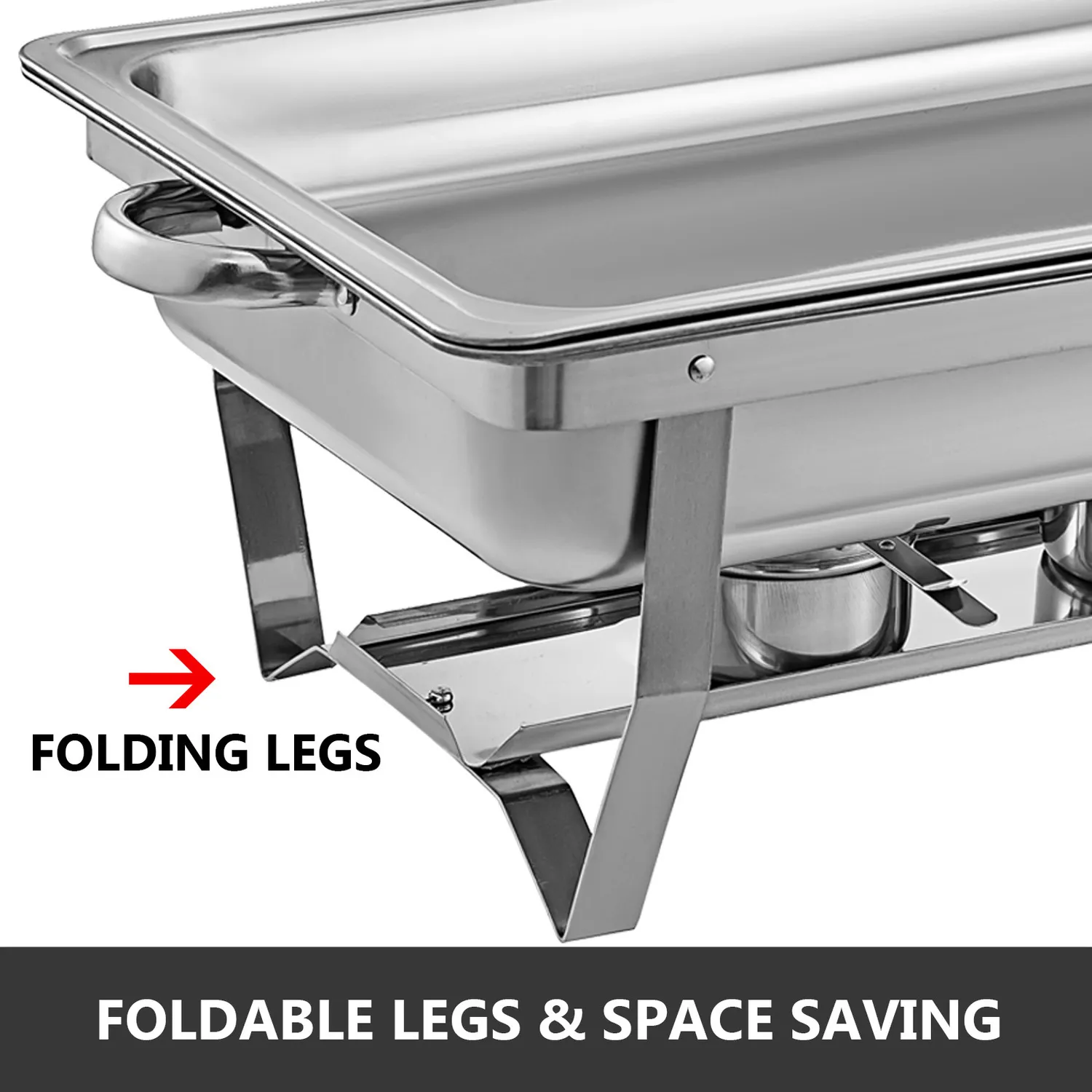 Chafing Dish 2 Packs 8 Quart Stainless Steel Chafer Full Size Rectangular Chafers for Catering Buffet Set with Folding Frame T2001219A