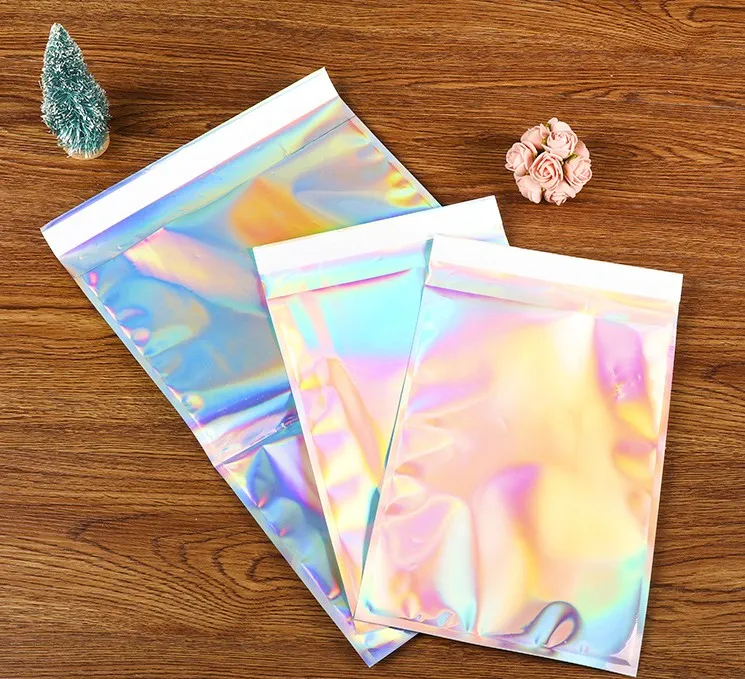 Laser Self Sealing Plastic Envelopes Mailing Storage Bags Holographic Gift Jewelry Poly Adhesive Courier Packaging Bags261e