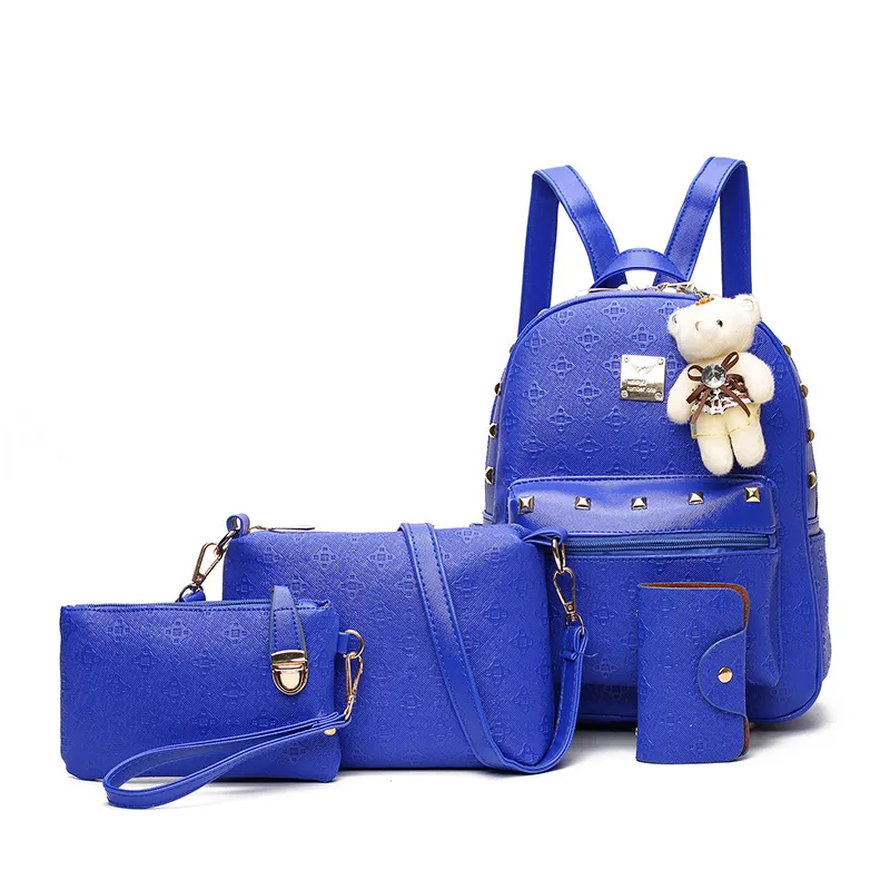 Designer- 4-teiliges Set Marke Damen Mode Rucksack mit Handtasche Tasche PU Leder Prägung Rucksack Mädchen Hochwertige Schultasche Reisetaschen