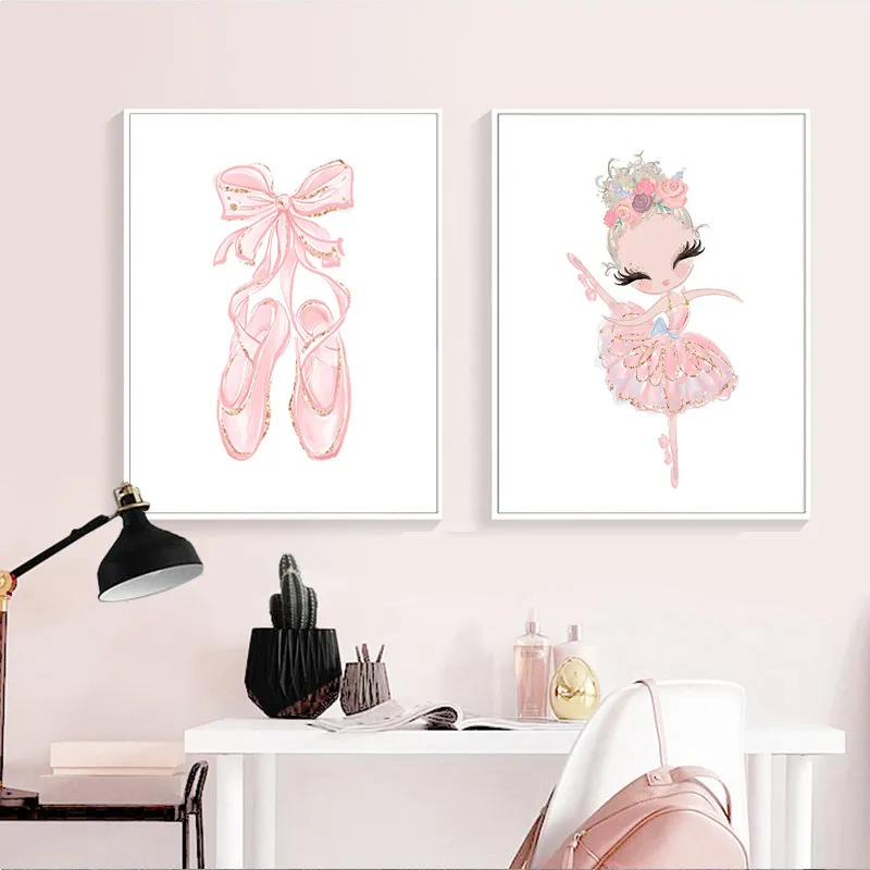 Pink Swan Princess Nursery Wall Art Canvas Målning Ballerina Affischer och tryck Nordiskt barn Baby Girl Room Decor Picture1559124