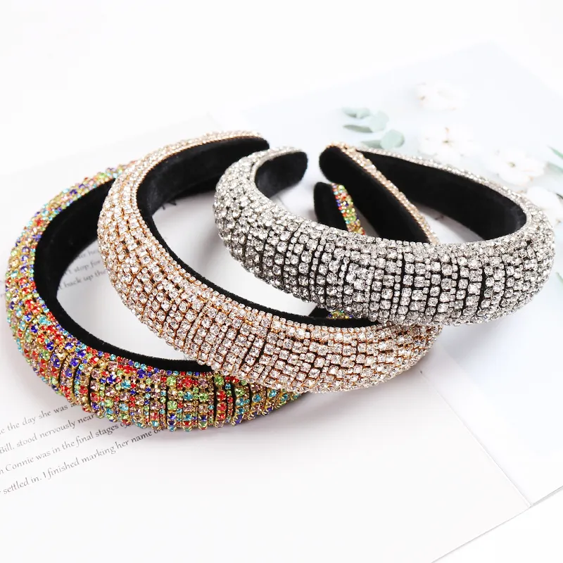 Arco-íris strass acolchoado headbands para mulheres meninas luxo grosso cheio de diamante esponja hairbands feminino cristal acessórios para o cabelo cx20293k