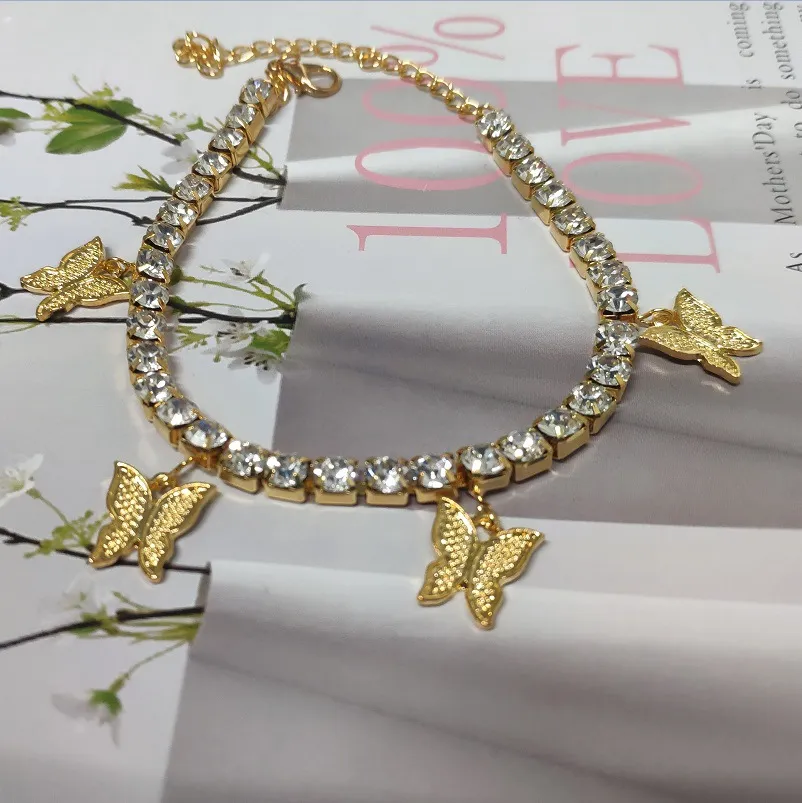 Luxus -Schmetterling Tennisarmbänder für Frauen Gold Silber verplattet Tierbranband ICED -Ketten Fashion Bling Strass Diam 264s