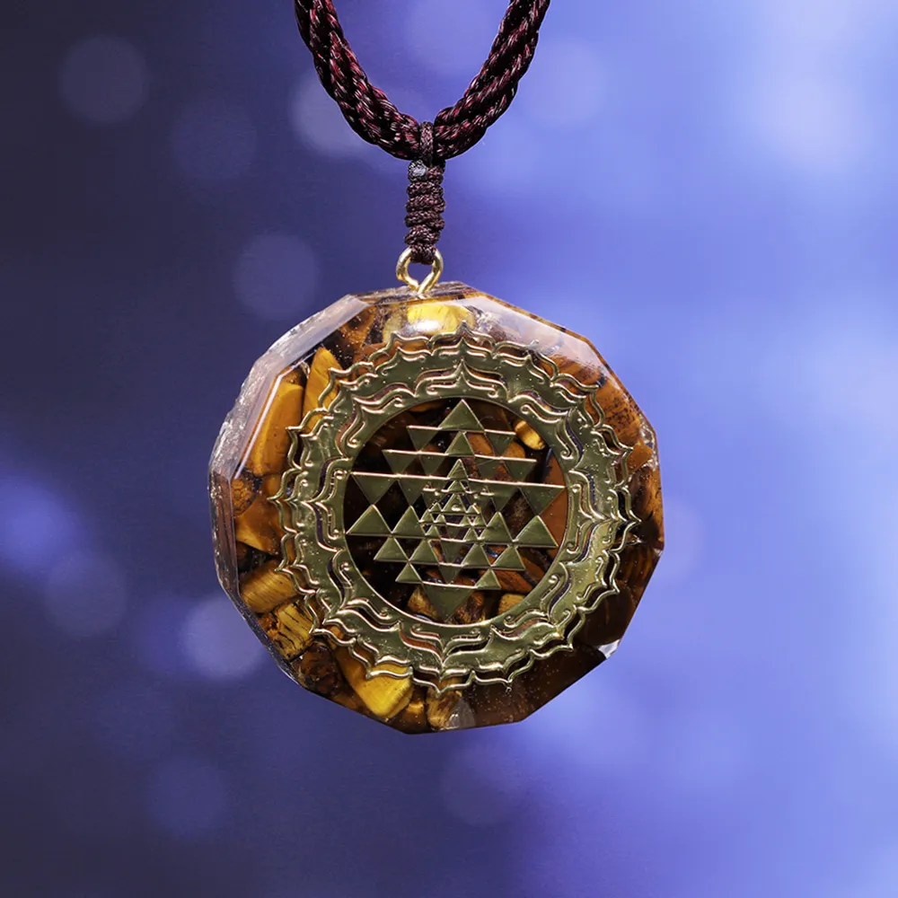 Colar de orgonita Sri Yantra pendente de geometria sagrada colar de energia ocular para homens jóias cx2007212480