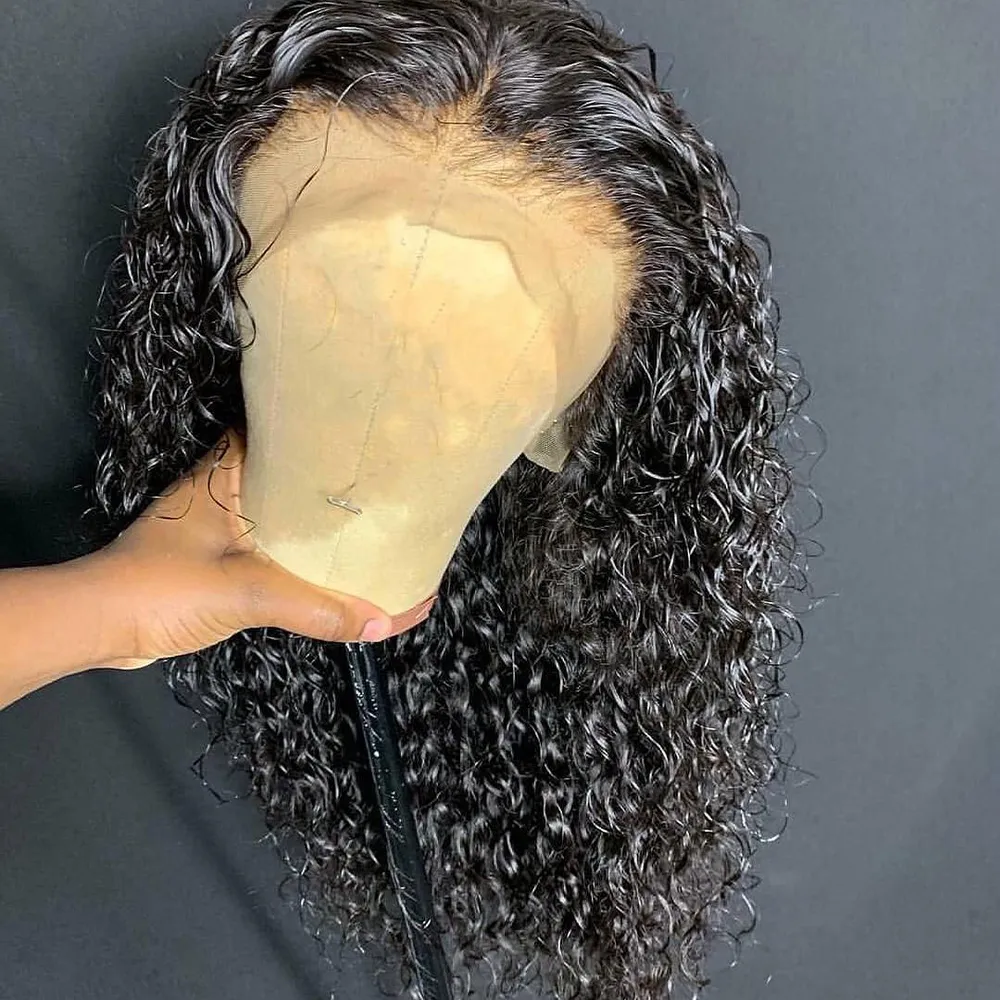 Perruque de cheveux humains bouclés 360 perruque frontale en dentelle pré-épilée avec des cheveux de bébé brésiliens bouclés profonds noeuds invisibles naturel péruvien Remy2739264