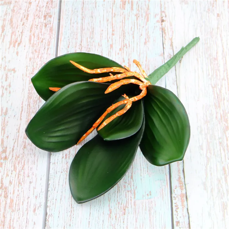 5 szt. Prawdziwy dotyk Pu phalaenopsis liście fałszywe dekoracje liści domowe kwiaty aranżacja sztuczna rośliny zieleni
