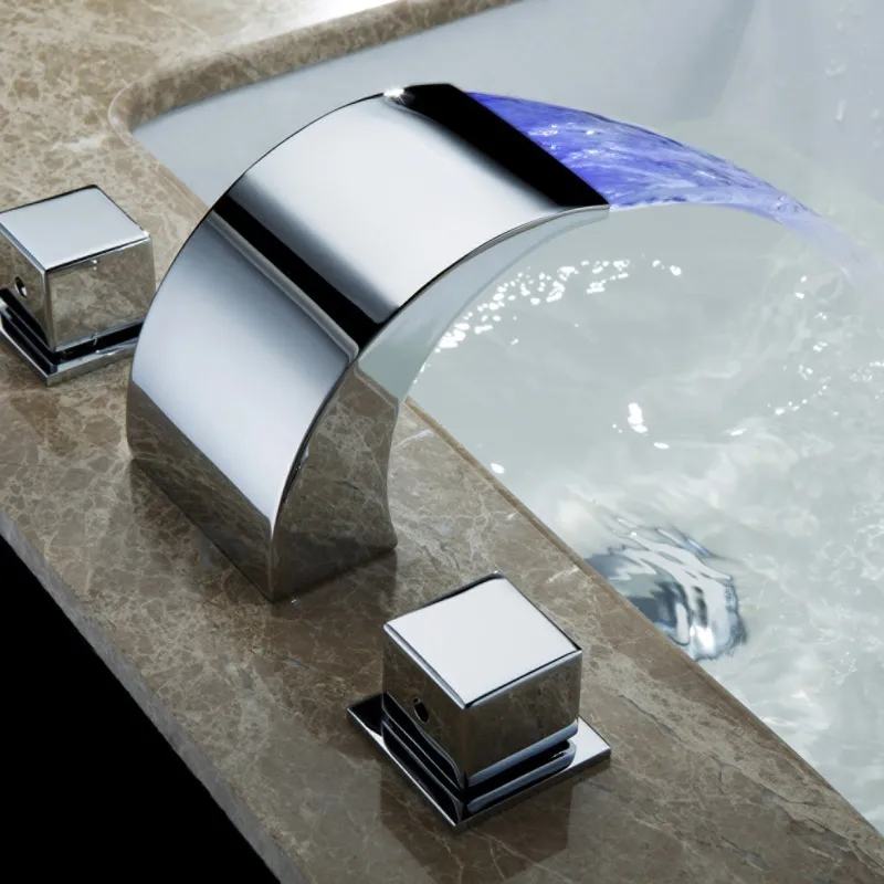 SKOWLL Temperature Controlled Faucet Water Tap Bathroom LED Waterfall Faucet Bathroom Mixer HG-1182DC T200710