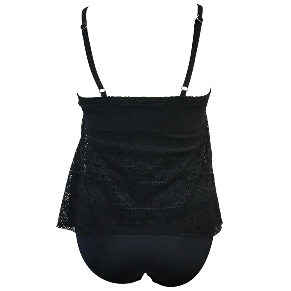 Kobiety Czarny Tankini Tummy Control Swimwear Tank Top Retro Drukowane Swimsuit z Boysorts Dwuczęściowy kostium kąpielowy T200708