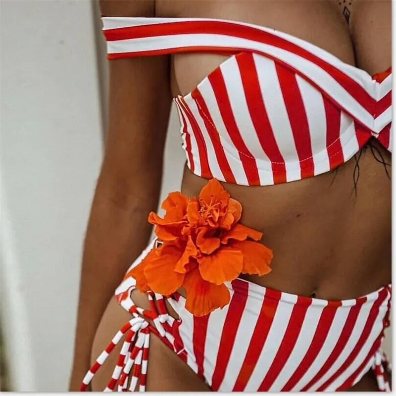 Bikinis 2020 Kvinnor Set Push Up Female Two Piece Randig badkläder Swim Separat baddräkt Brasiliansk sexig baddräkt Röd blå8730693