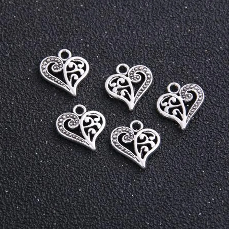 Antique Srebrny stop zinku z brązu miłość puste serce uroków wisids metal do biżuterii Odkrycia DIY 14x15mm191d