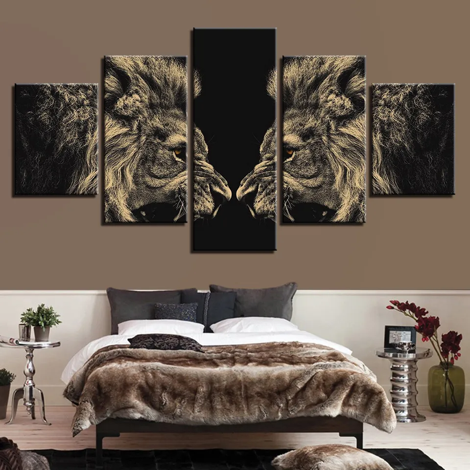 Canvas Wall Art Pictures rama kuchnia Dekoracja restauracji 5 sztuk leśny Lion salon hd drukowane plakaty malarstwo 2039121