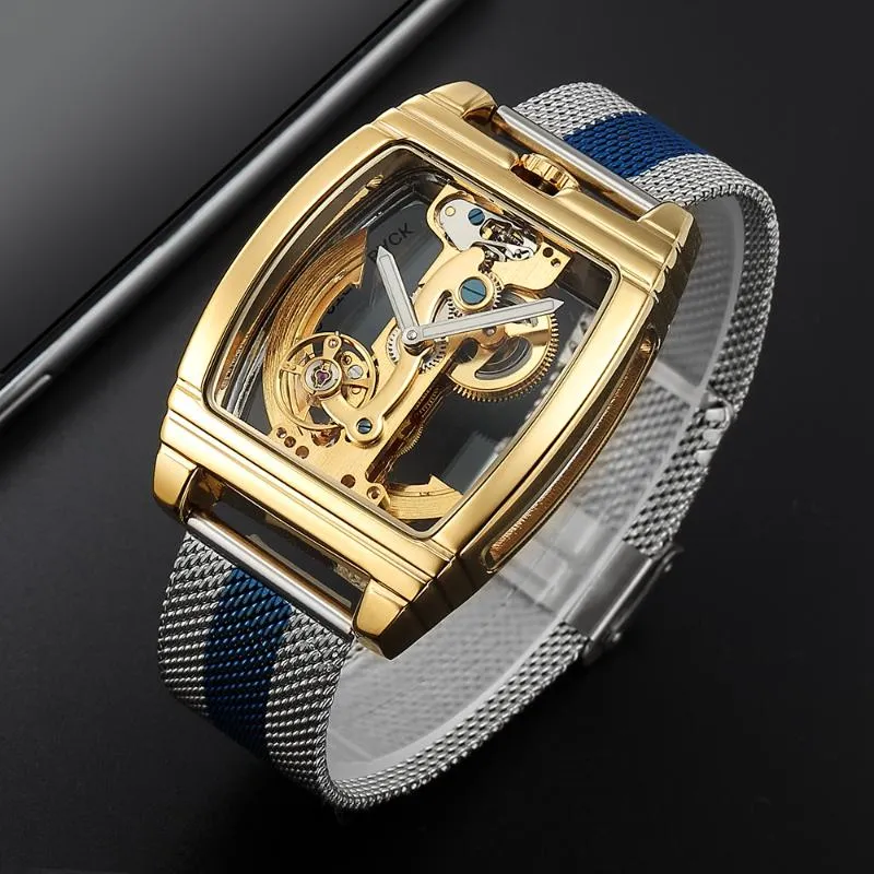 Creative Stainless Steel Automatic Mechanical Watches Men Tourbillon Watches Transparent Steampunk Skeleton Self Winding Clock1257F