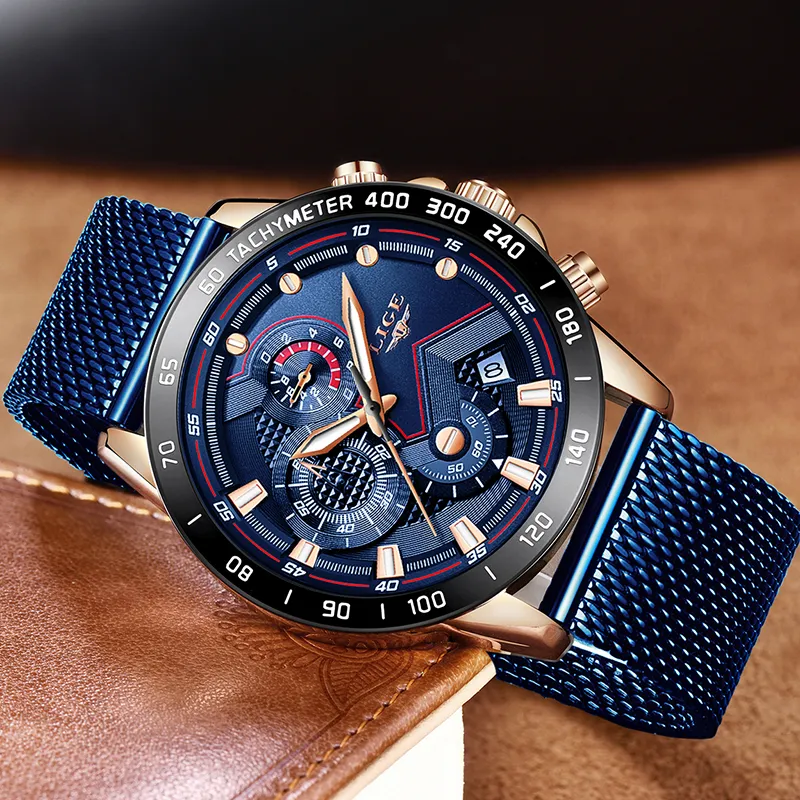LIGE Mode Herren Uhren Top-marke Luxus Armbanduhr Quarzuhr Blau Uhr Männer Wasserdichte Sport Chronograph Relogio Masculino C279i