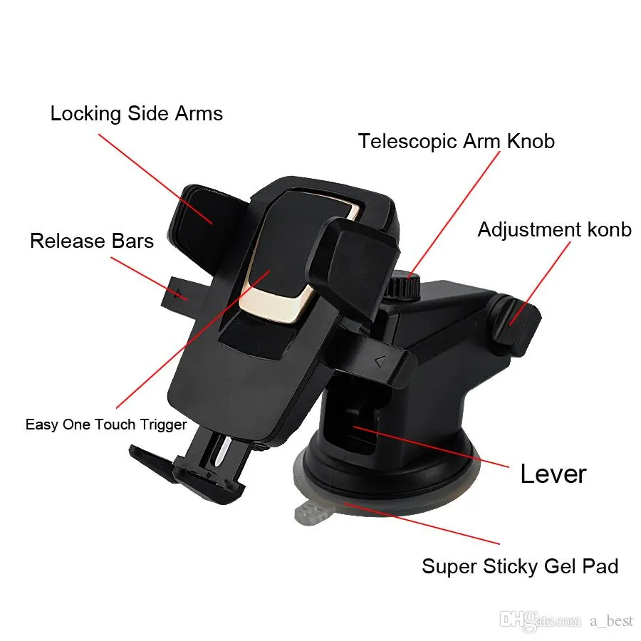 Universal 360 Degree Easy One Touch Car Mount for iPhone X MAX Handfree Smart CellPhone Holder Suction Cup Cradle Stand Holders with Package