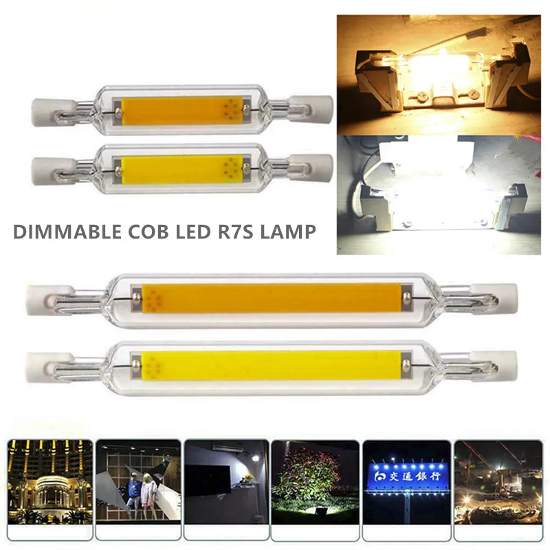 R7S Dimmable LED Bulb Cob 유리 튜브 78mm 6W 118mm 10W 교체 할로겐 램프 100W 따뜻한 콜드 흰색 코 옥수수 스팟 라이트 AC110V 220V274J