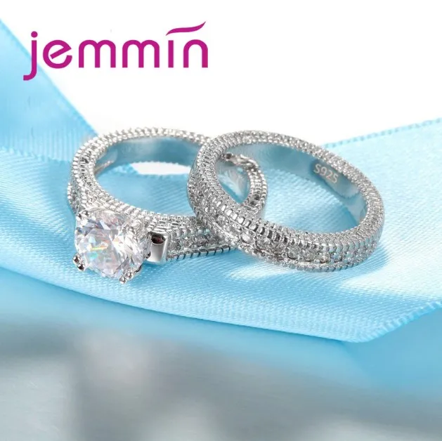 Anello nuziale bianco da sposa set di gioielli promettenti cZ in pietra anelli donne gioielli argento originali155f