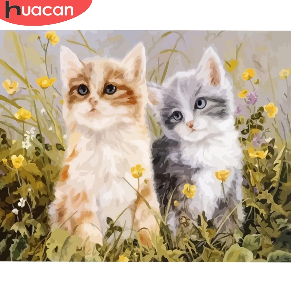 HUACAN – peinture par numéros d'animaux, dessin sur toile, bricolage, coloriage par numéros de chats, peintures peintes à la main, cadeau artistique, décoration de maison, 6828368