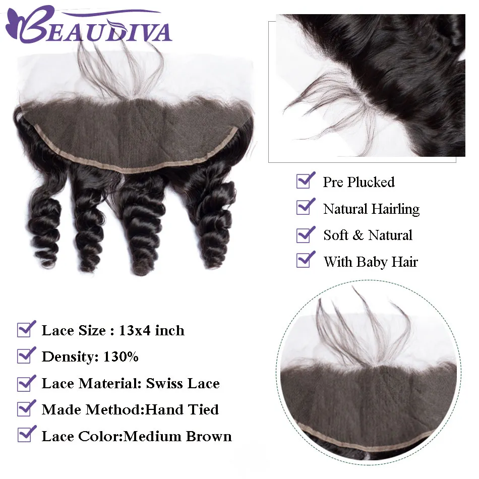 Bundle di onde sciolte Beaudiva con 3 fasci brasiliani frontali con estensioni di capelli di remo frontali fasci di capelli umani con frontale8638946
