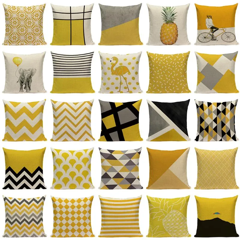 Декоративная подушка в скандинавском стиле с геометрическим рисунком, желтая полоска, наволочка с ананасом, домашний декор, чехлы для диванных подушек, Funda Cojin1279v