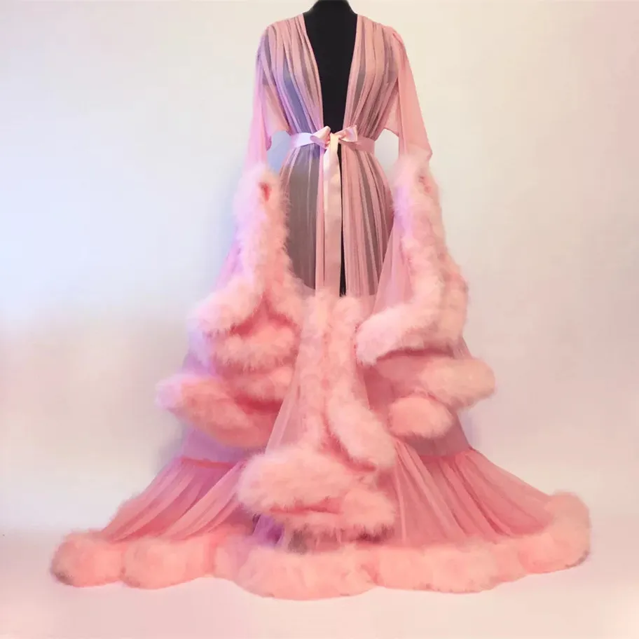 2020 Nieuwe Womens Robe Nachtjapon Badjas Nachtkleding Bruids Gewaad Perspectief Sexy Lave Veer Uitlopende Mouwen Staart Dress289h