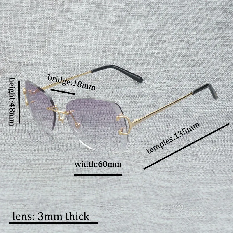 Vintage Randless Quadrat C Draht Sonnenbrille Männer Oculos Schatten Diamant Schneidmetall Rahmen Ovale Gafas Frauen zum Strandfahren fahren 4014323